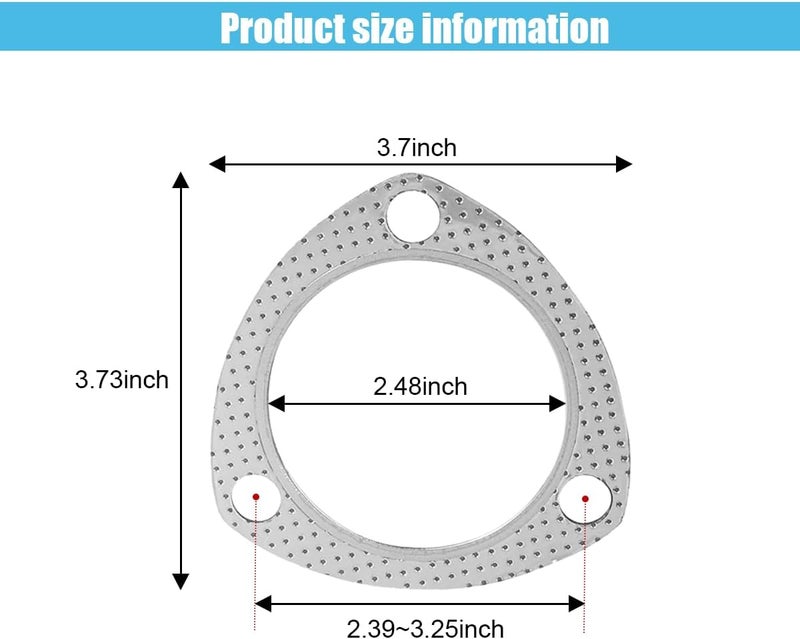GLSOWEE حشوة عادم السيارة 2PCS، حشوة فلانج أنبوب العادم 2.5" 3 براغي مع حلقة نار SS، حشوة فلانج عادم بديلة مع مادة حشوة عالية الحرارة لسيارة SUV وشاحنة. - Image 2